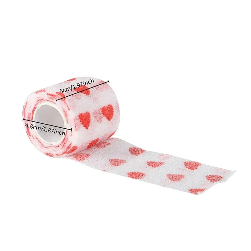White/Pink Heart And Pink Leopard Tape Tattoo Handle Bandage Anti-slip Athletic Nonwoven Self-adhesive Elastic Bandage Grip