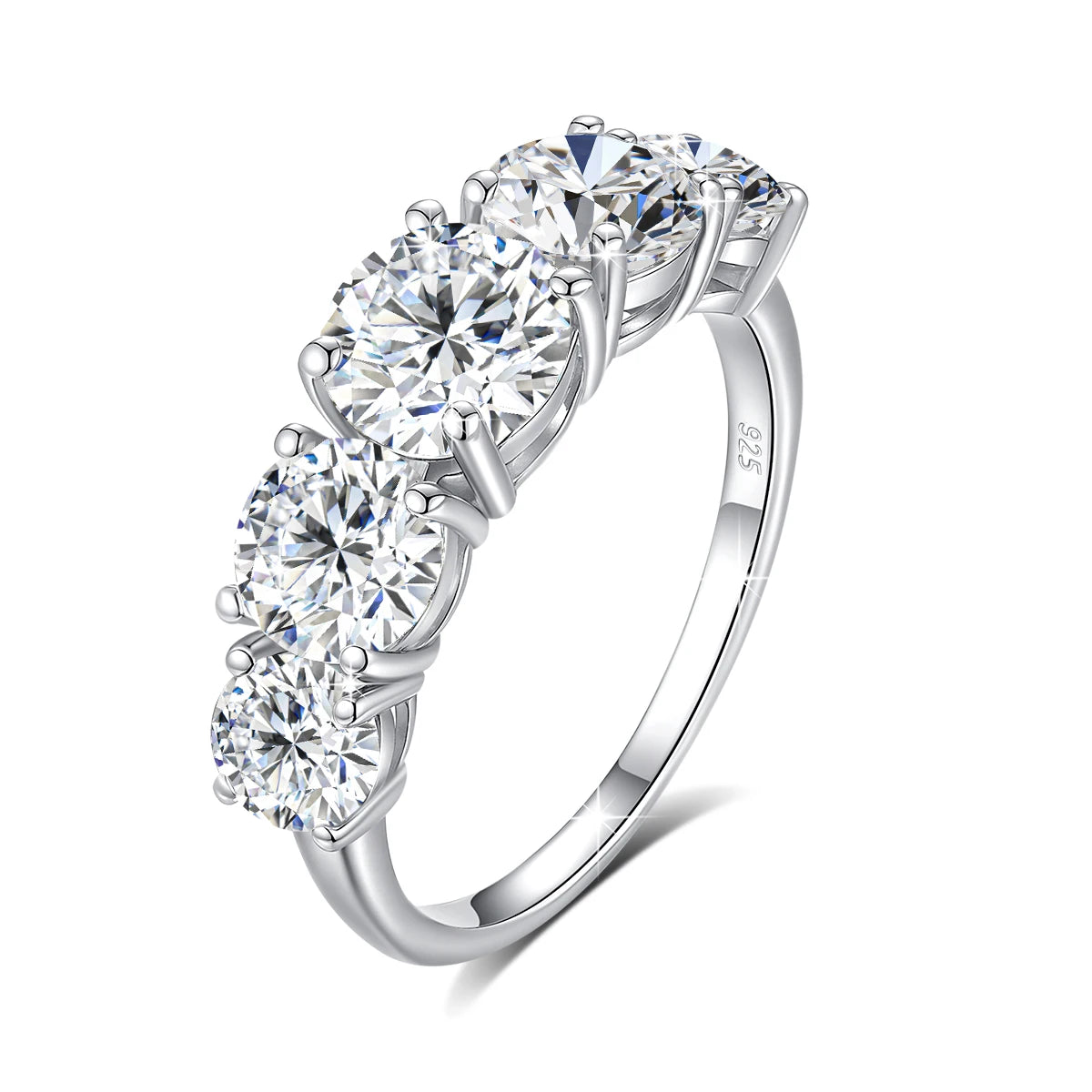 18k Plated 3.8CTW Genuine Moissanite Rings for Women 5 Stones Sparkling Bridal Wedding Jewelry 925 Sterling Silver Ring