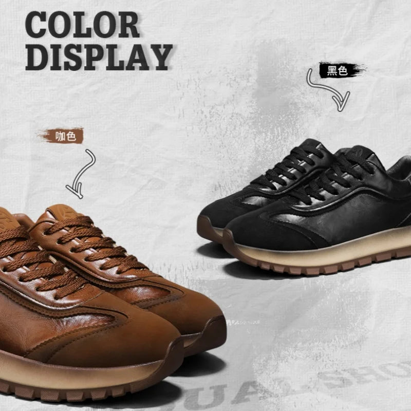 Classic Leather Casual Sneakers for Men Comfortable Sport Shoes High Quality Platform Shoes Lace Up Anti Slip Men Athletic Shoes