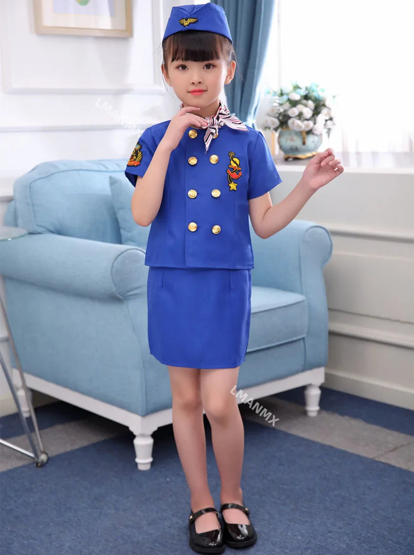 Halloween Pilot Cosplay Costumes For Kids Boys Birthday Gift Girls Flight Attendant Fancy Dress Military Performance Uniform