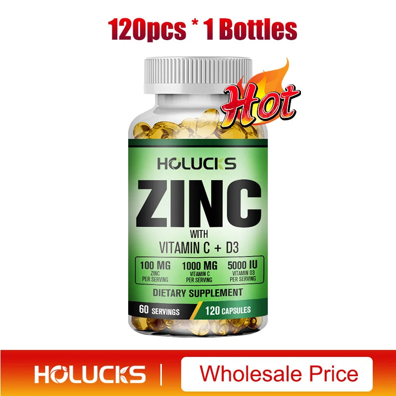Zinc Complex Supplement, Vitamin C, Support Collagen, Antioxidant, Boost Immune, Improve Sleep & Energy, Premium Capsules