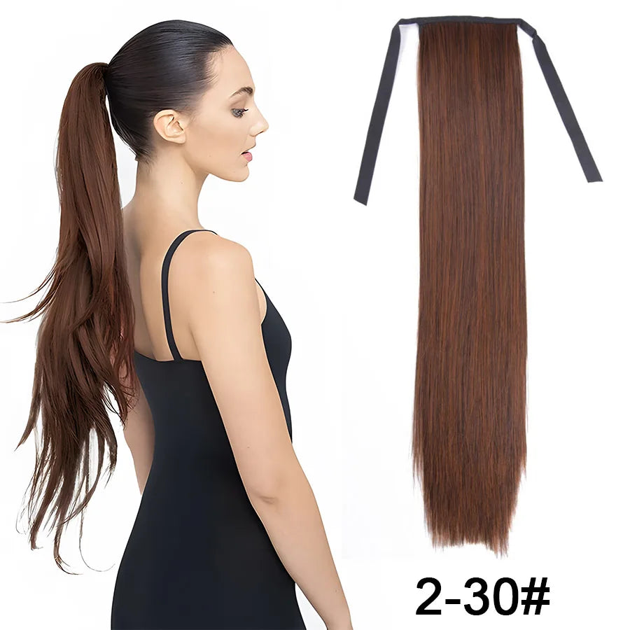 Synthetic Ponytail Long Straight Wrap Around Ponytail Hair Extension Heat-Reistant Fiber Pony Tail Fake Hairpieces For Women
