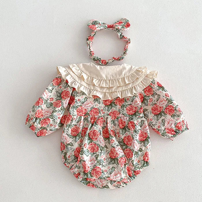 2025 New Spring Baby Sisters Dress 1-5Yrs Girl Party Dress Long Sleeved Cotton Rose Print Romper Sisters Kids Princess Dresses
