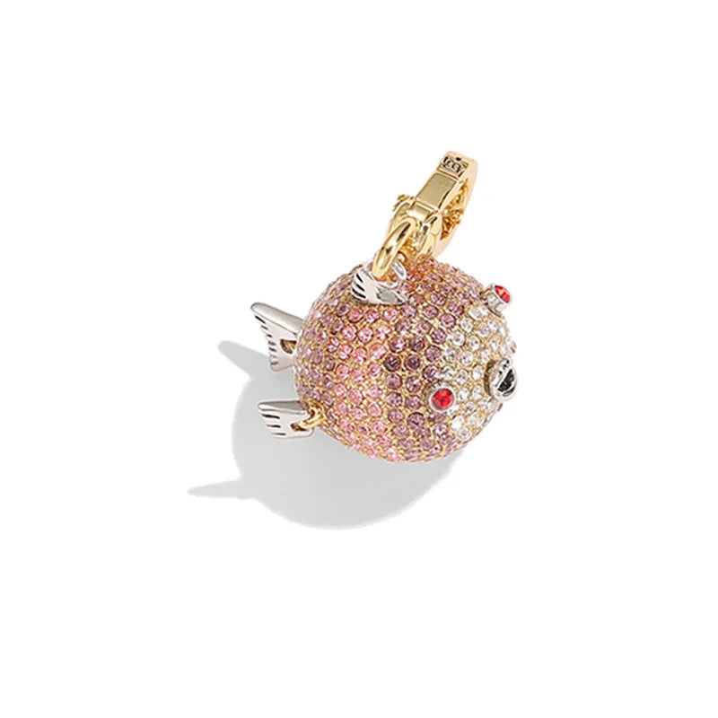 1Pc Creative And Fashionable Full Diamond Gradient Color Puffer Fish Pendant, Ins Trend Backpack Pendant Cute Pet Keychain Gift