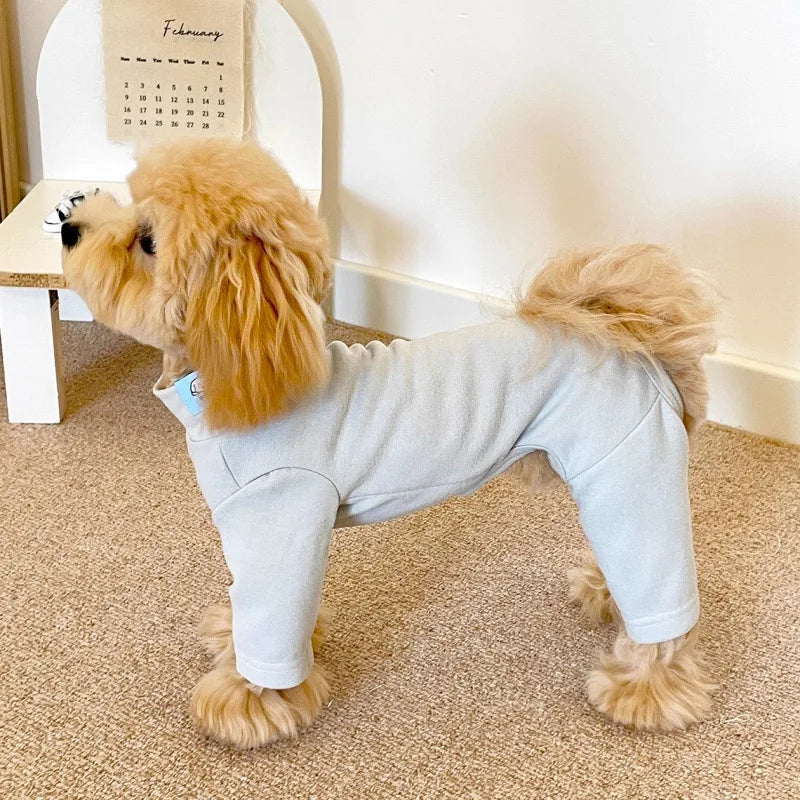 Elastic Pet Jumpsuit Four Legged Pants For Small Medium Dogs Cream Color Cozy Home Base Shirt Winter Warm Dog Clothes