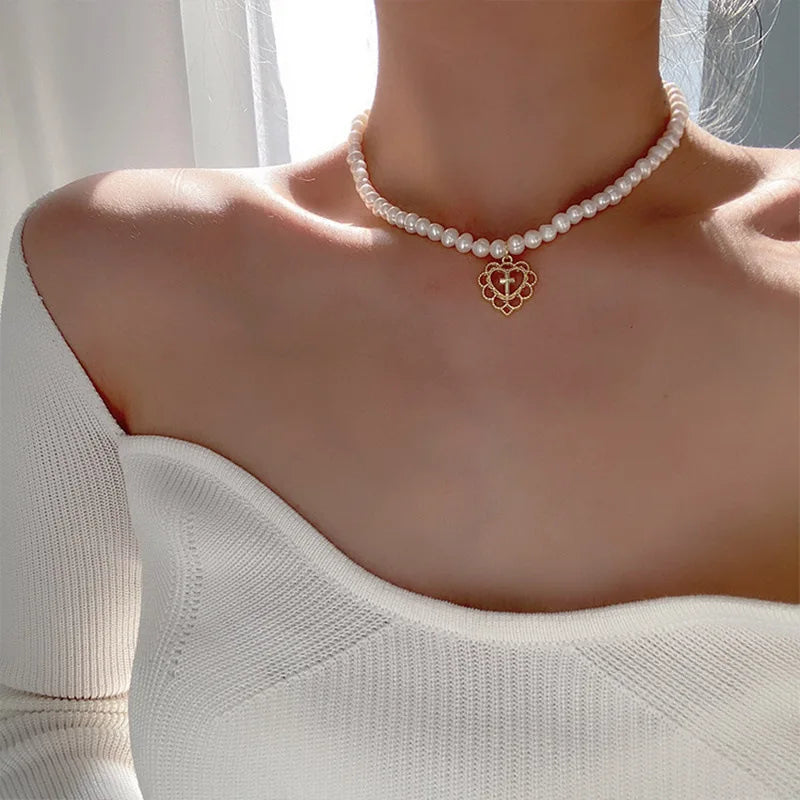 White Imitation Pearl Choker Necklace Elegant Big Round Pearl Wedding Necklace for Women Charm Fashion Jewelry Gifts