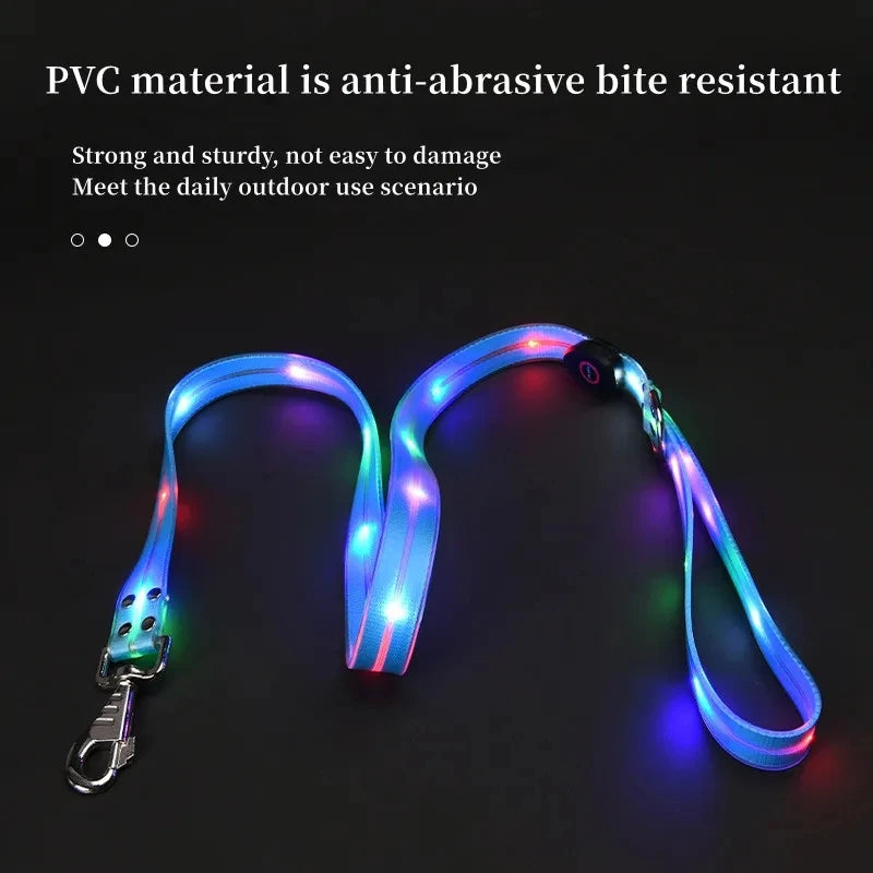 Pet Light-up Collar Leash LED Flashing Collar USB Charging Dog Walking Pulling Belt Adjustable Dog Collar Anti-Lost Pet Supplies