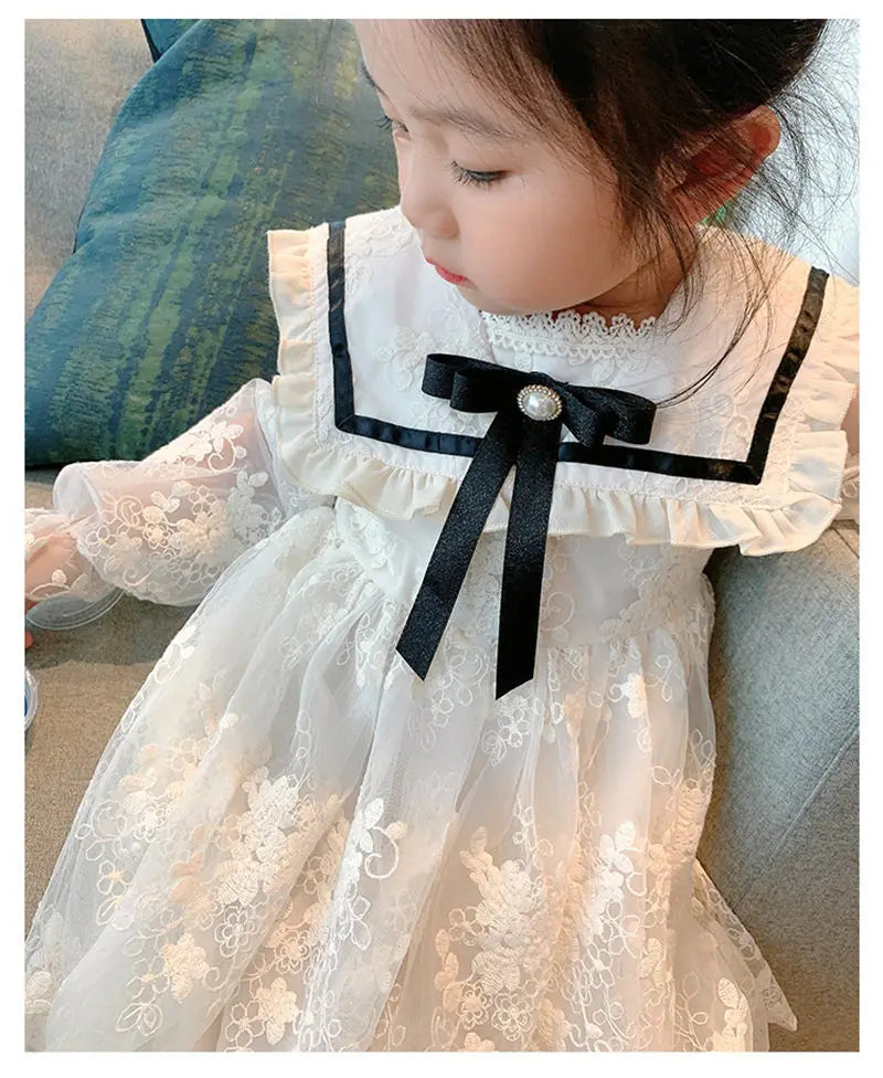 2024 Girls Lace Dress New Childrens Bow Princess Dress Girl Baby Dress Kids Sweet Designable Cute Dresses for Girls