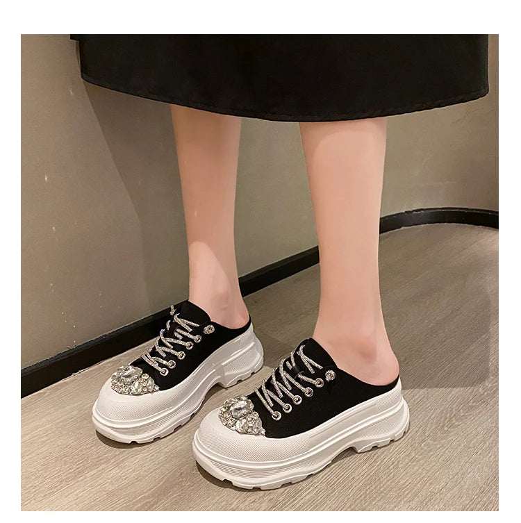 Women Shiny Rhinestones Shoes Four Seasons Casual Sneakers Women Stylish Sport Shoes Lace-Up Sports slippers zapatos mujer