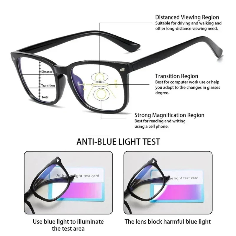 2024 Photochromic Anti Blue Reading Glasses Intelligent Far and Near Dual Light Multifocal Presbyopic Glasses Optical Eyeglass