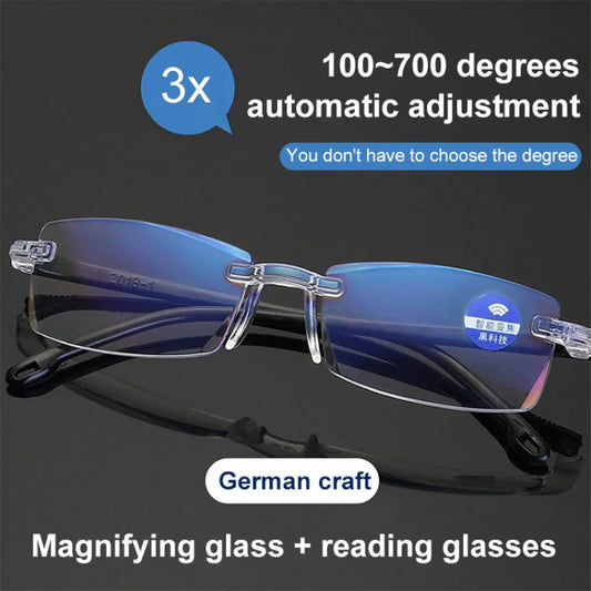 Auto-zoom Frameless Reading Glasses Edge-cut Style Suitable For Myopia Far-sightedness Anti-radiation Lightweight Reading