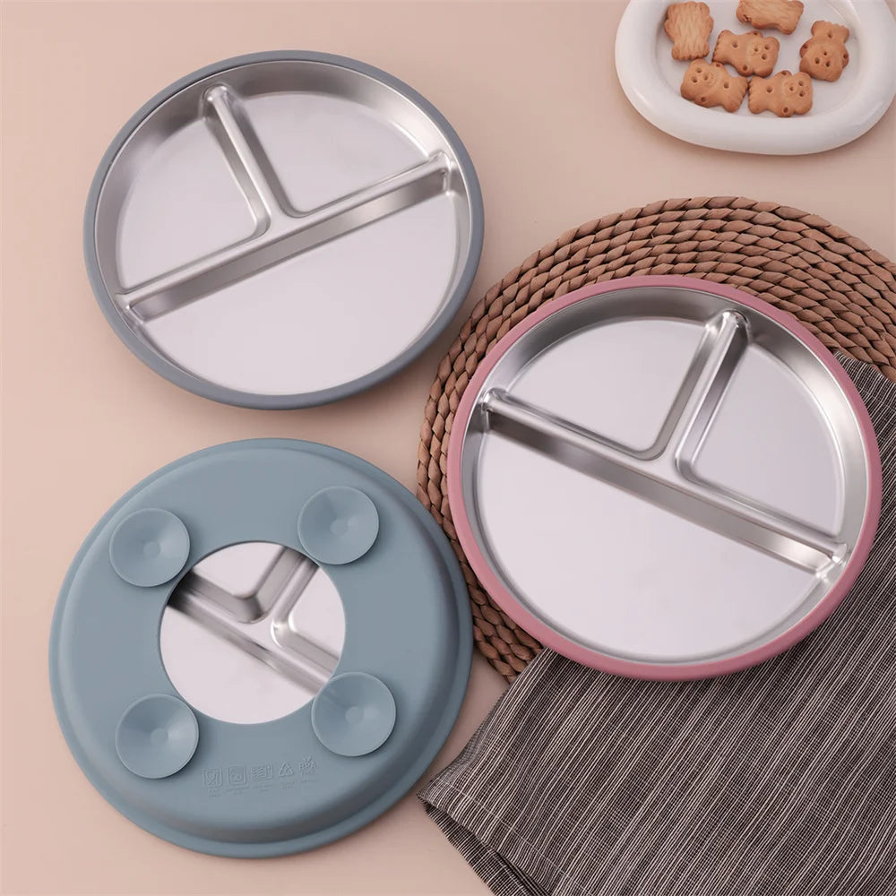 1PCS Stainless Steel Plate Detachable Suction Feeding Bowl For Baby  BPA Free Silicone Dishes Tableware Baby Newborn Items