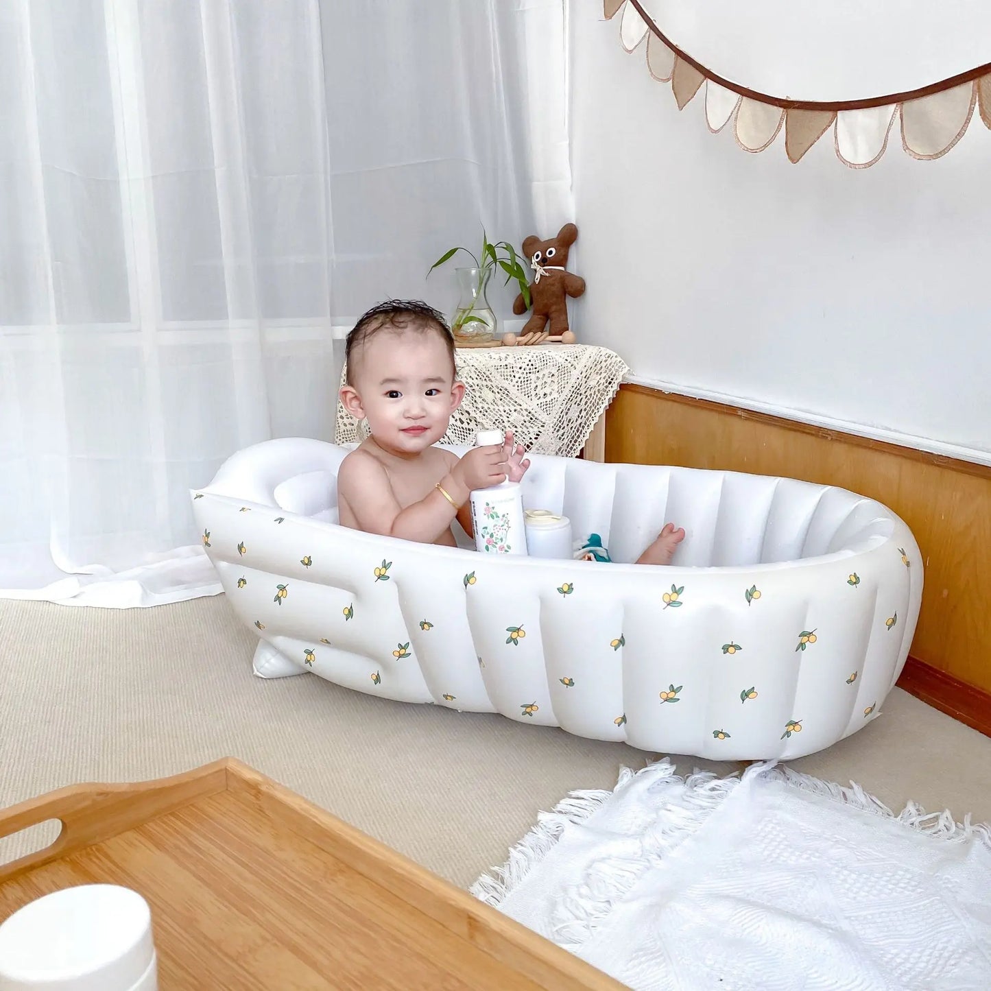 Ins Children Inflatable Bathtub Cartoon Manual Inflatable Baby Bath Indoor Kids Swimming Pool Portable Newborn Shower Products