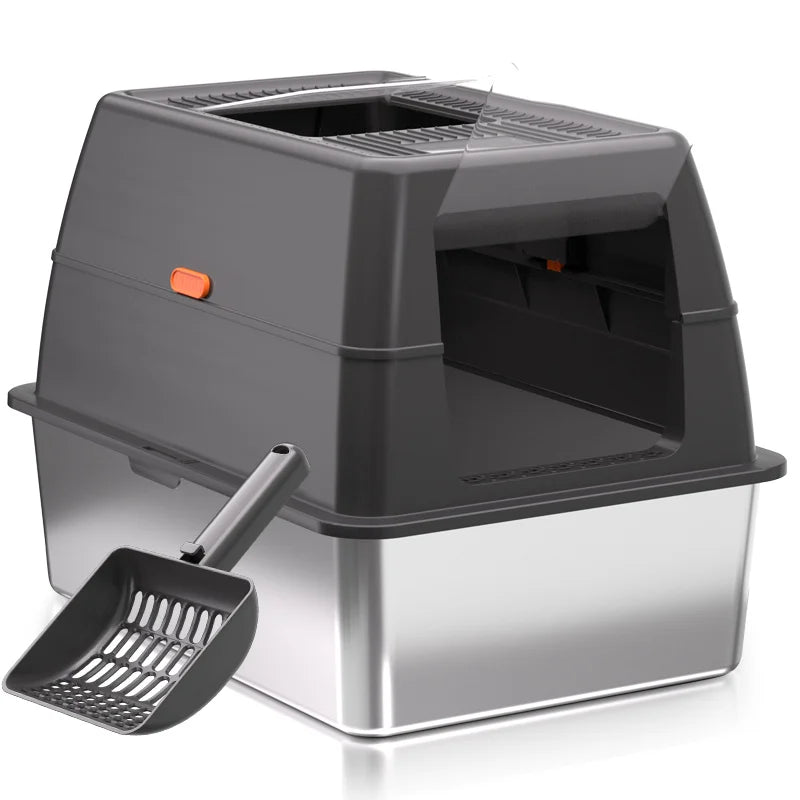 XXXL Stainless Steel Litter Box with Lid，Extra Large 28"L*20"W*18.1"H Metal Cat Litter Boxs,Jumbo Enclosed Removable Litter Box