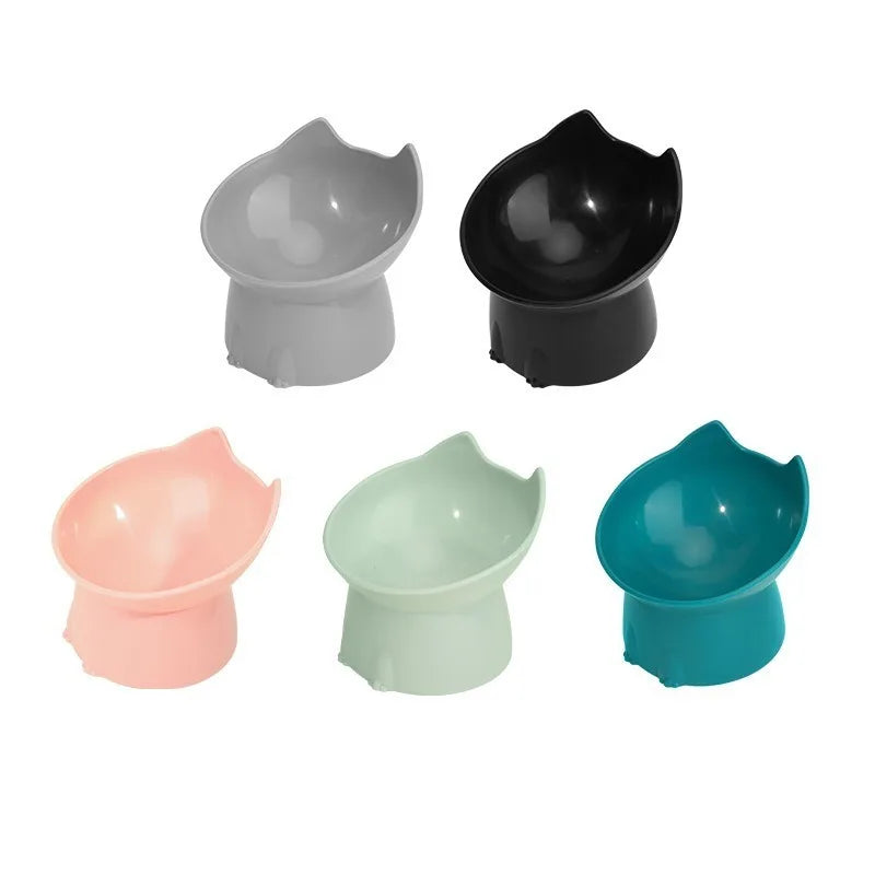 1pc WhiskerWare Elevated Cat Bowl Anti-Tip Plastic Raised Pet Feeding Dish with Tilted Edg 3e Neck Protection Kitty Food