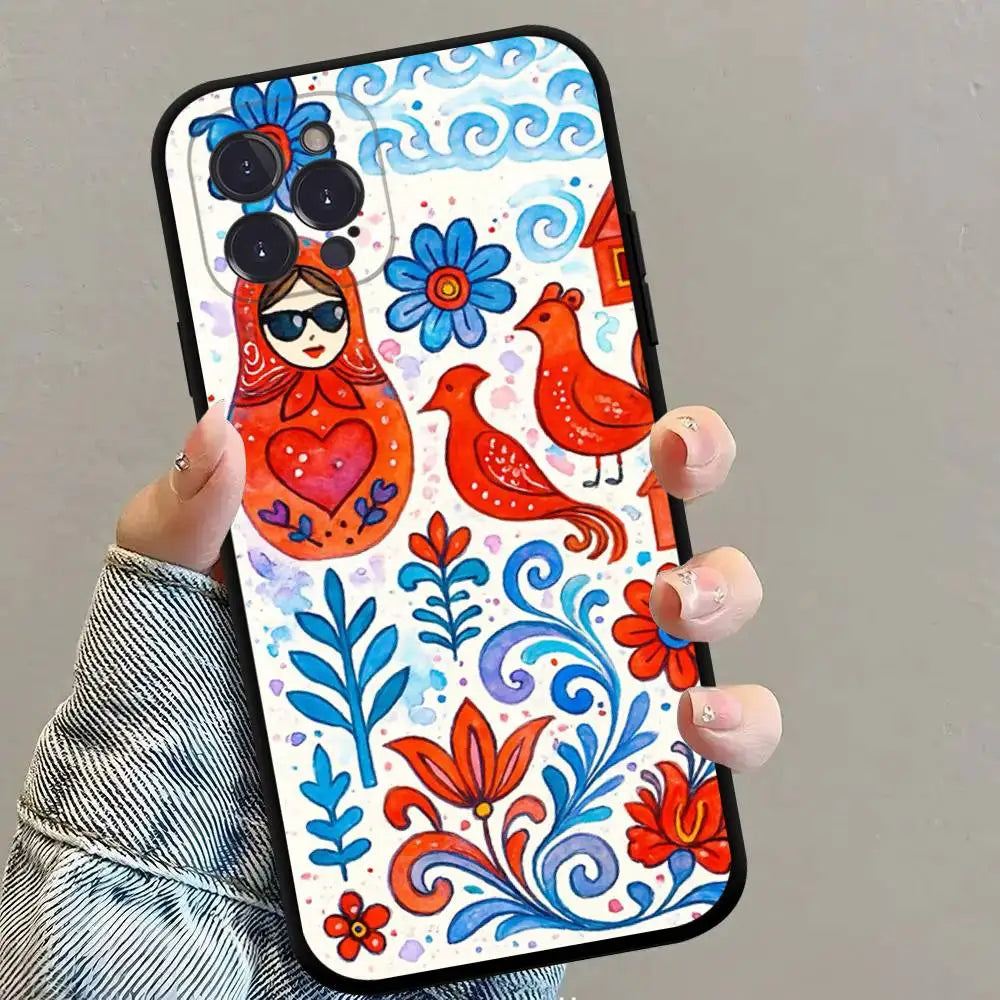 Russian Traditional Pattern Phone Case TPU Phone Case For Iphone17 Air 16 15 14 13 12 11 Pro Max Plus Cover Case