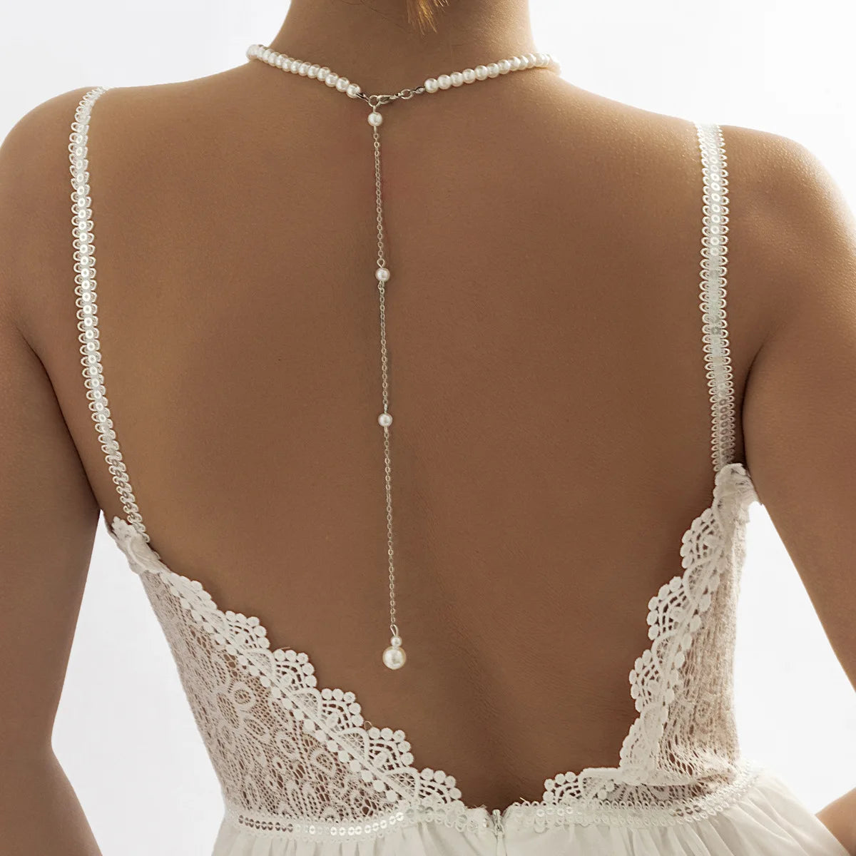 Womens Geometric Bead Back Body Chain Faux Pearl Tassel Rustic Floral Style Premium  Durable Elegant Lightweight Adjustable