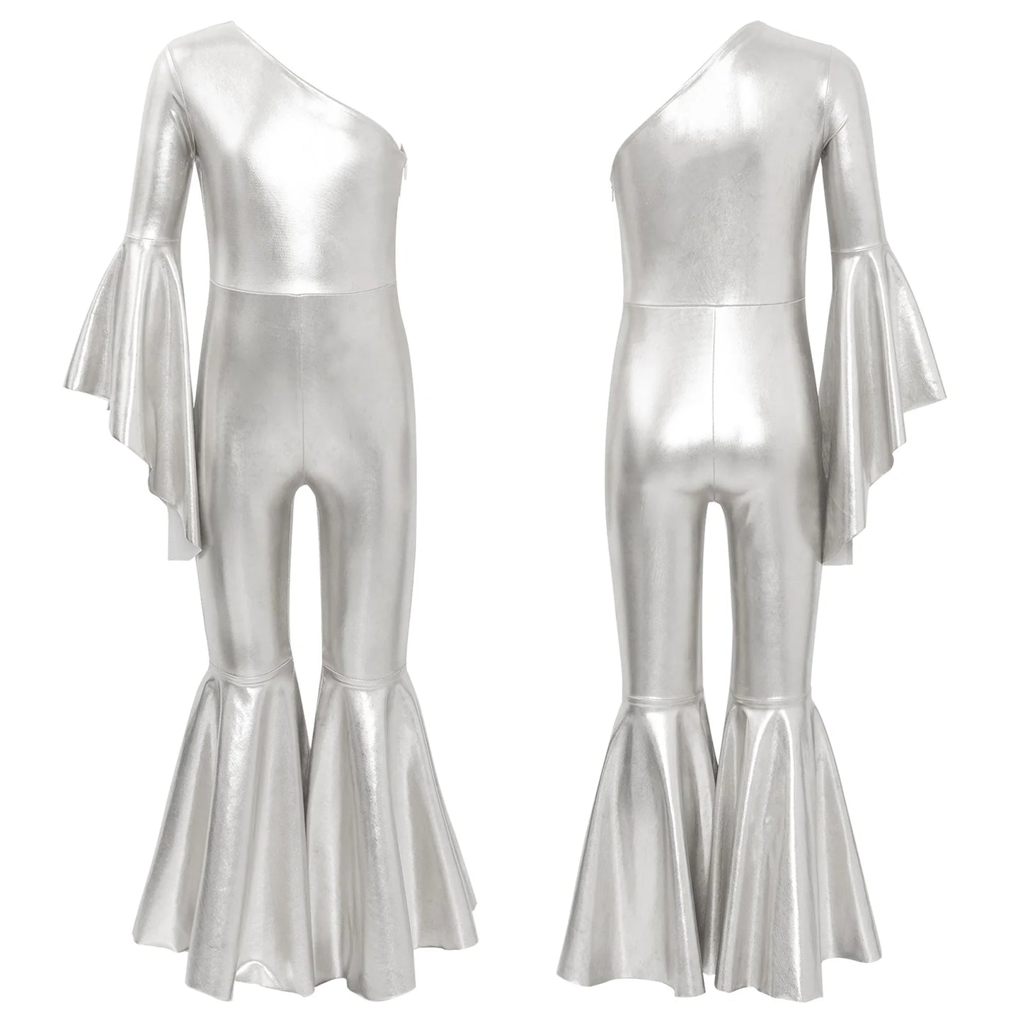 Shiny Halloween Hippie Costume for Kid Girls Sleeveless Sequins Tassels Disco Outfit 70s 80s Prom Flare Jumpsuit Party Costume