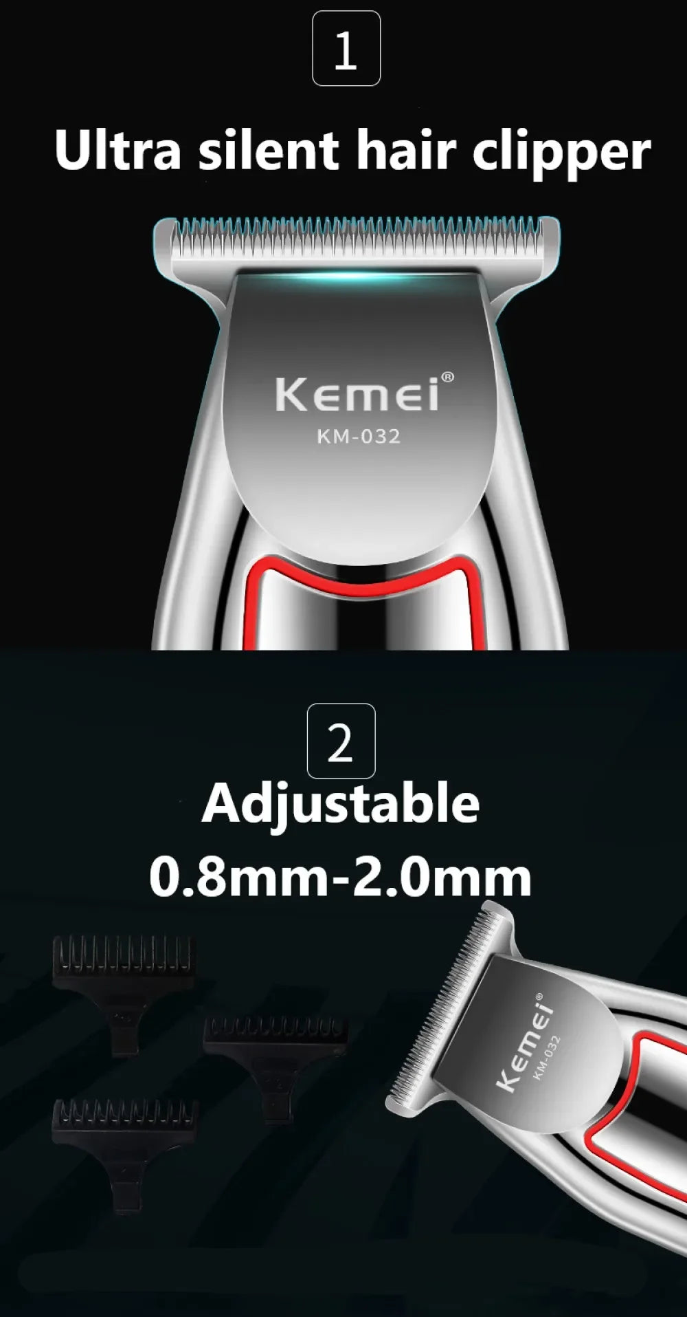 Kemei KM-034 KM-032 Professional Hair Trimmer Men's Electric Beard Trimmer LCD Display Hair Clipper Haircut Set