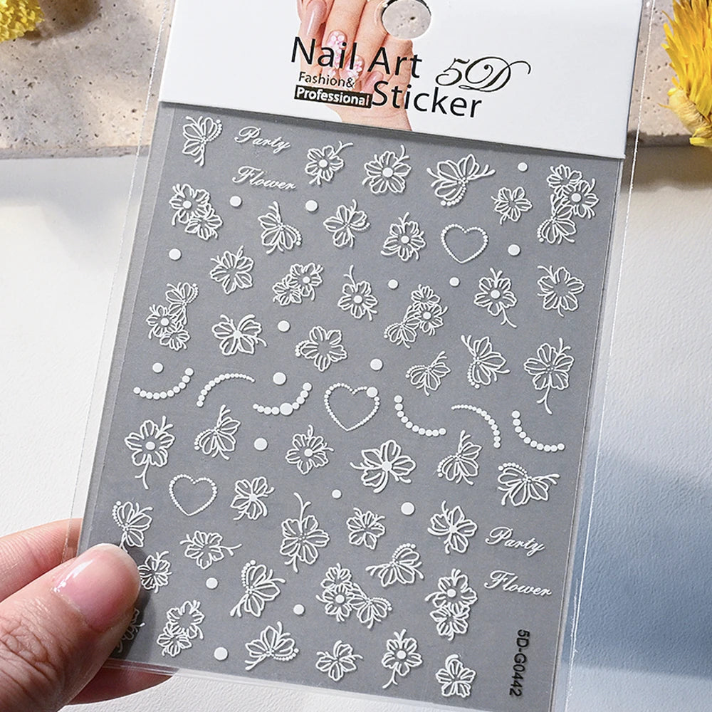 1Pc 3D Lavendar Flowers Stickers for Nails Spring Sakura Floral Leaves Self-Adhesive Sliders Decals Art Manicure for Decoration