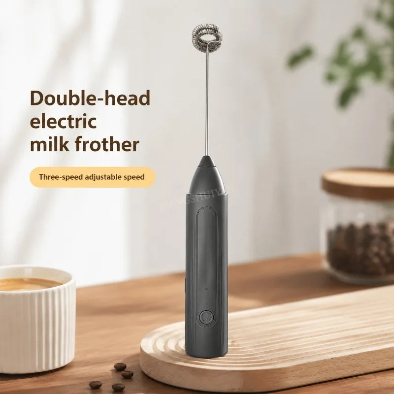 Electric Coffee Frother 2 In 1 Rechargeable Type-C Blender Stainless Steel 3 Speeds Milk Mixer Egg Beater Handheld Foam Maker
