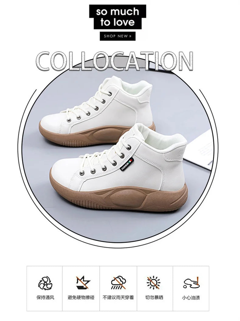 CINESSD Version of High-top Shoes for Female Students Trend of Casual Running Shoe Comfortable Lace-up Sneakers Female Shoes