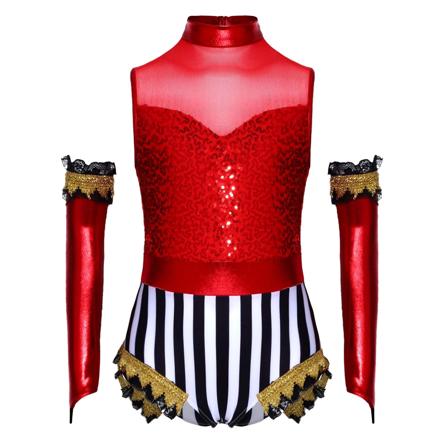 Halloween Costume Romper Circus Ringmaster Cosplay Carnival Party Shiny Sequins Leotard Dress Drum Majorette Magician Dress Up
