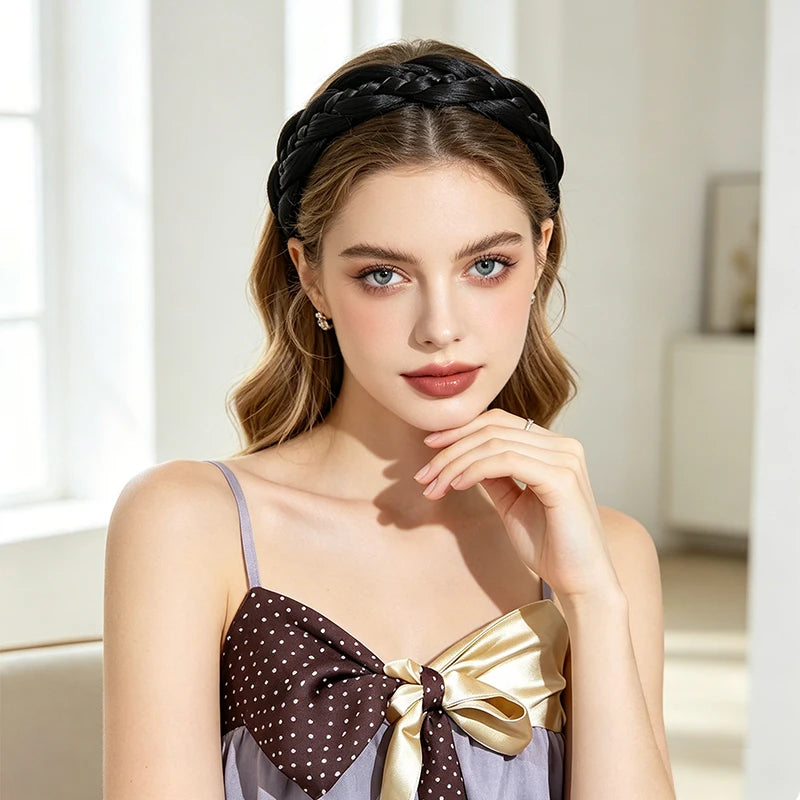 Synthetic Fiber Fishbone Braid Wig Headband – Instant Updo, Easy Wear, Versatile for Indoor & Outdoor Occasions