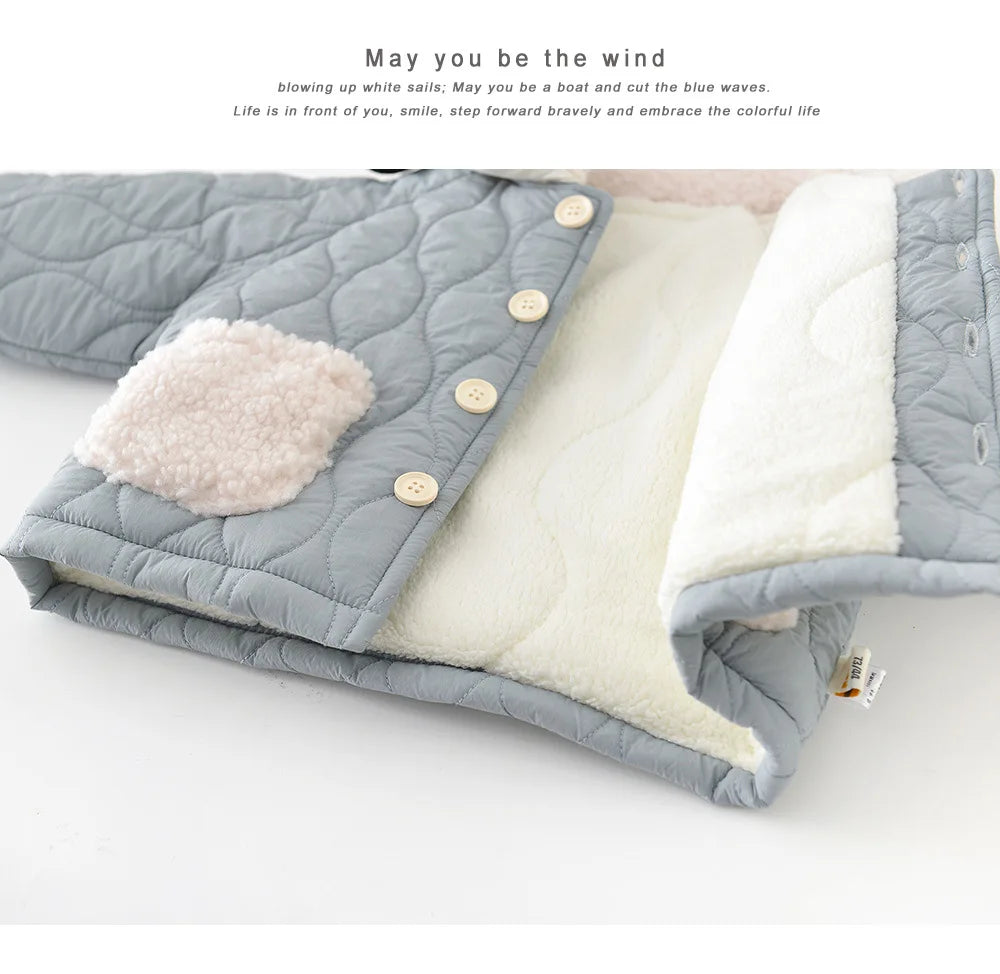 2025 Winter New Baby Warm Clothes Set Boys Girls Cute Lapel Padded Jacket + Pants 2pcs Suit Plus Velvet Thick Infant Outfits