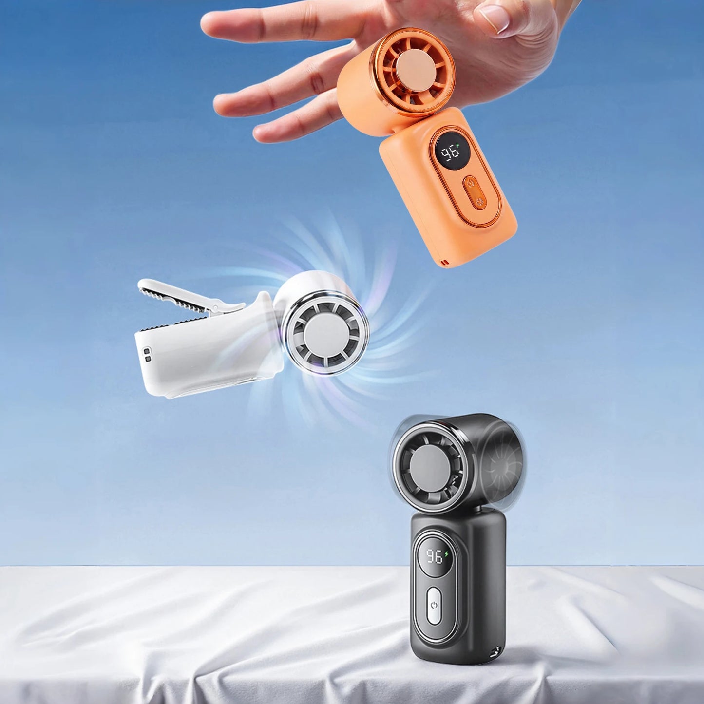 Portable Clip-On Mini Fans Adjustable 5-Speed Portable Fan with LED Display for Outdoor Travel Office Travel Accessories Gift