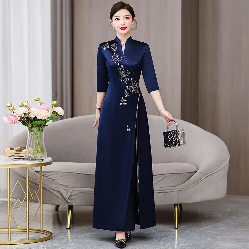 Elegant New Mom Wedding Dress Autumn Chinese Dress Daily Wearable Dress For Grandma Happy Marriage Gown