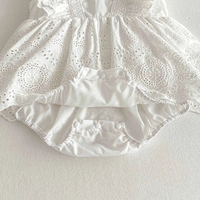 2025 New Summer Korean Style Climbing Suit Flying Sleeve Cotton Lace Splicing Toddler Baby Girls Jumpsuit 0-24M Baby Clothing