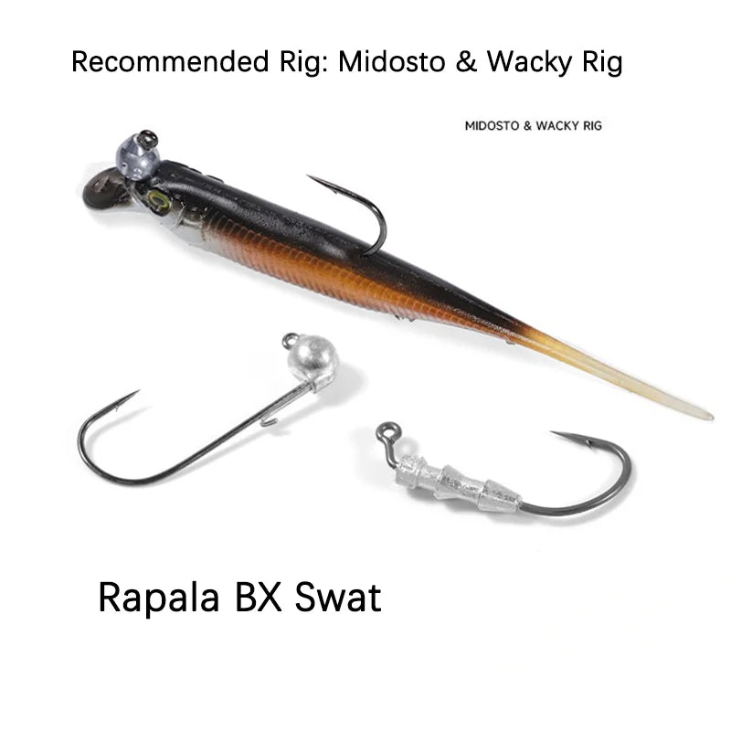 Competition Edition Floating TPE Soft Bait 2.5" 3" Midosto Wacky Rig Lure Rolling Action for High-Pressure Fishing for Bass Pike
