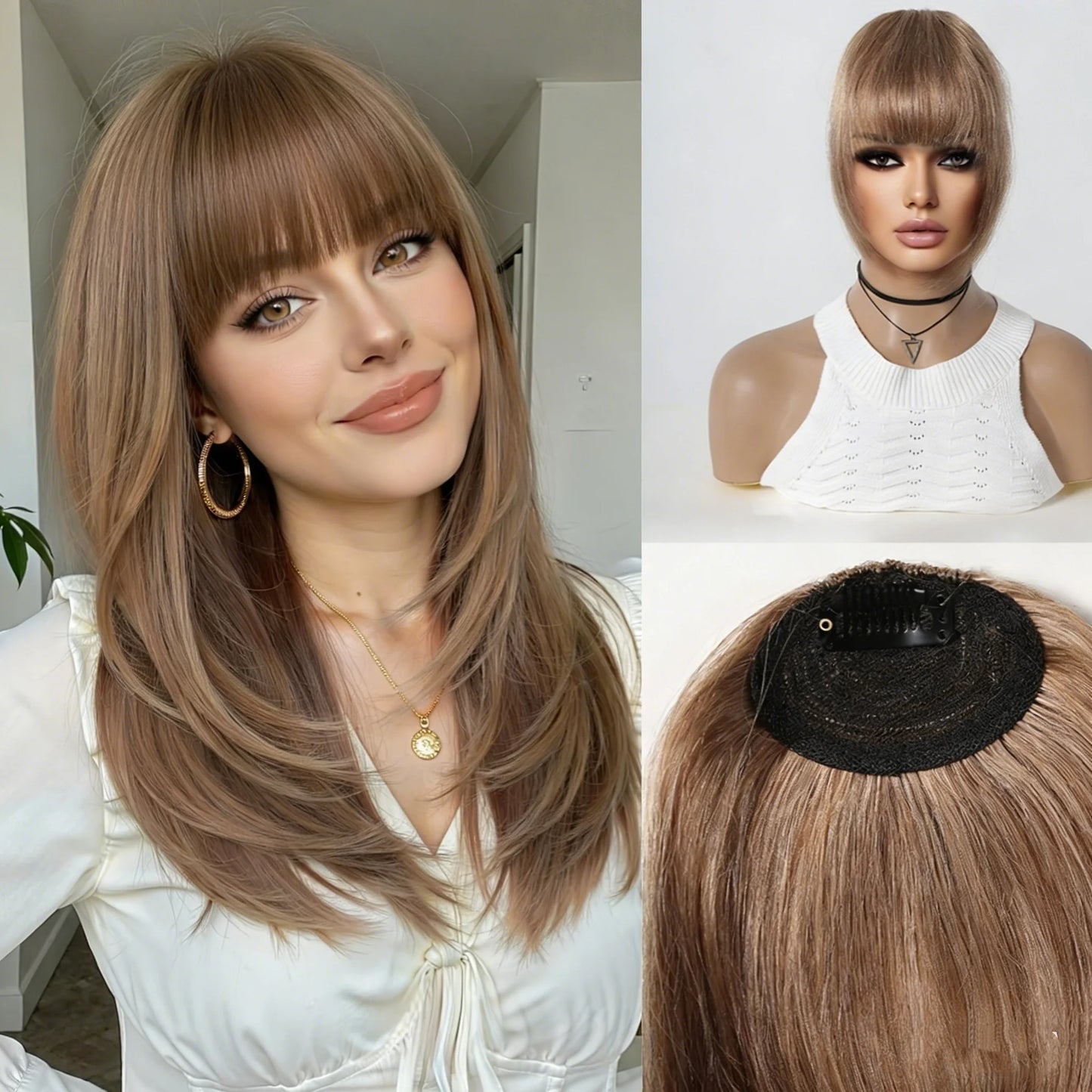 100% Remy Human Hair Fringe Bangs Clips in Natural Black Human Hair 3D Air Fringe Bangs Hairpieces for Women with Thinning Hair