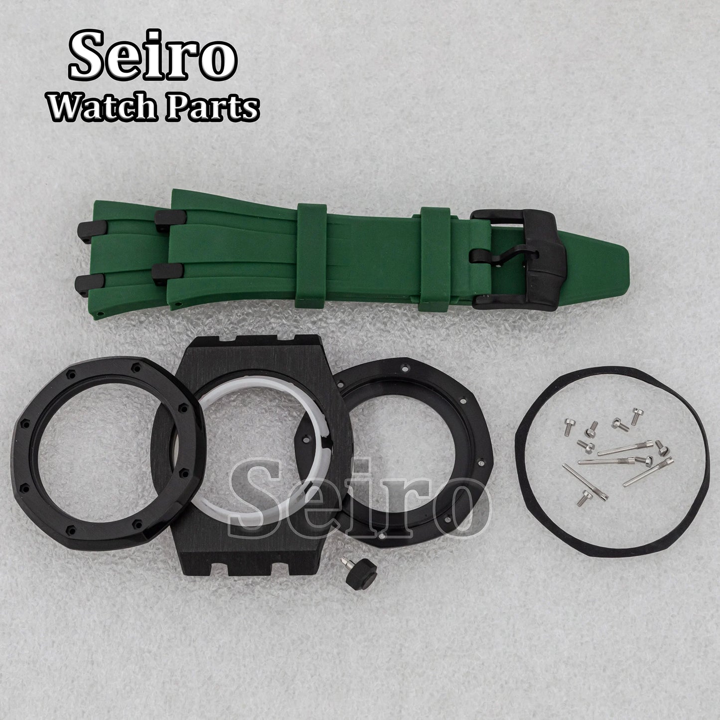 42mm Octagon Watch Case Rubber Strap Sapphire Crystal 10bar for 31.8mm Dial Royal Oak NH35 NH36 Movement Watch Modified Parts