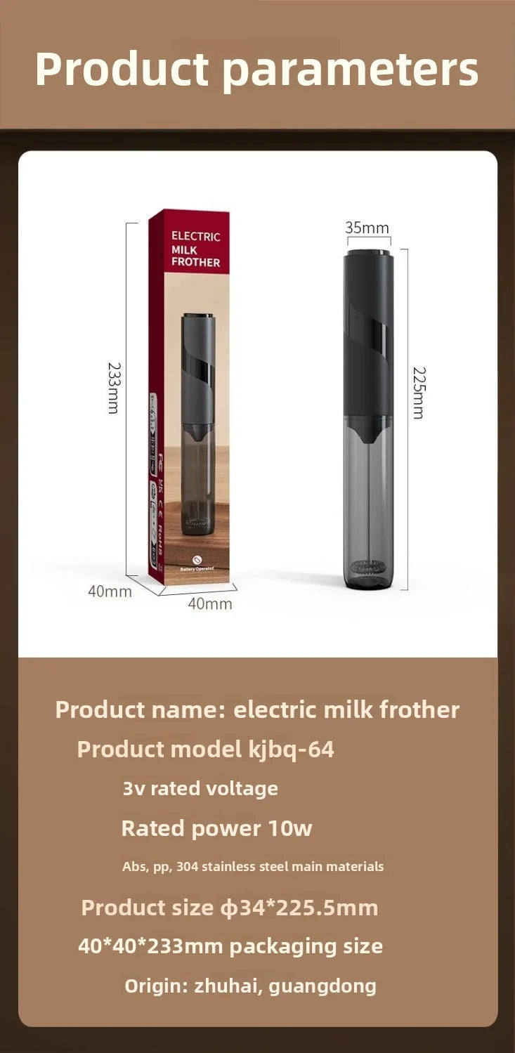 Handheld Electric Milk Coffee Mixer, High-Speed Cream Mixer, AA Battery Powered Latte and Cappuccino Kitchen Appliances