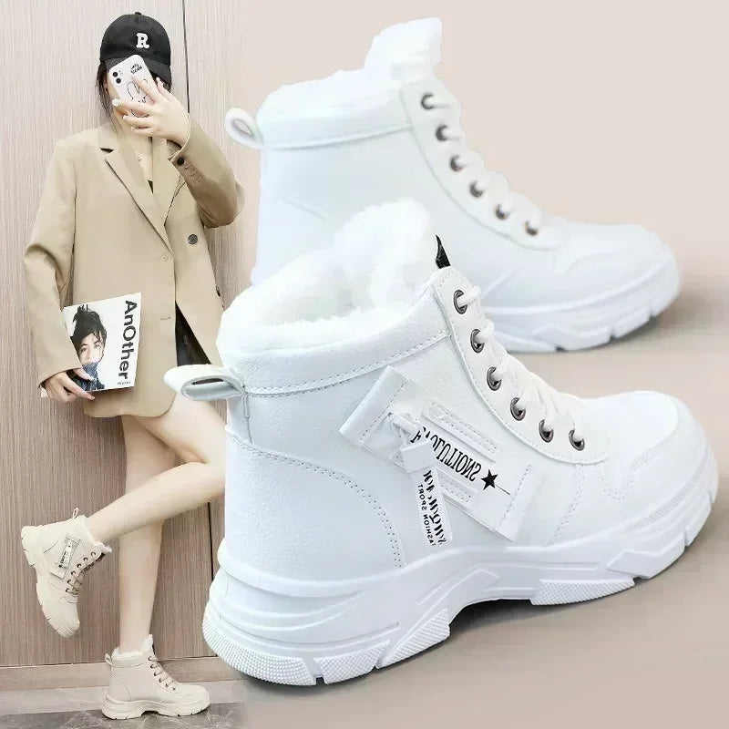 2025 New Winter Thick-soled Women Sneakers Warm Plus Velvet Cotton Shoes Large Size 42 Height-increasing Platform Women's Shoes