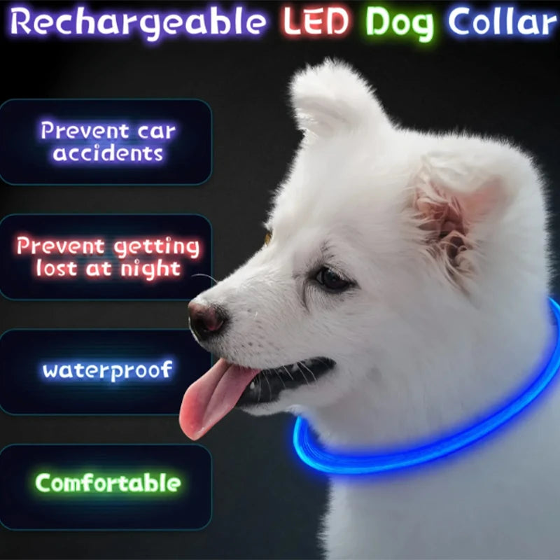 Led Luminous Dog Collar Rechargeable Cat Collar 3 Modes Anti-lost Night Collar Pet Supplies Suitable For Large Medium Small Dogs