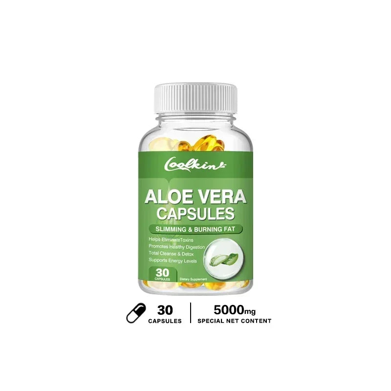 Aloe Vera Extract Capsules - Relieve Intestinal Constipation, Promote Digestion, Detoxify, Control Appetite, Burn Fat, Non-GMOSu