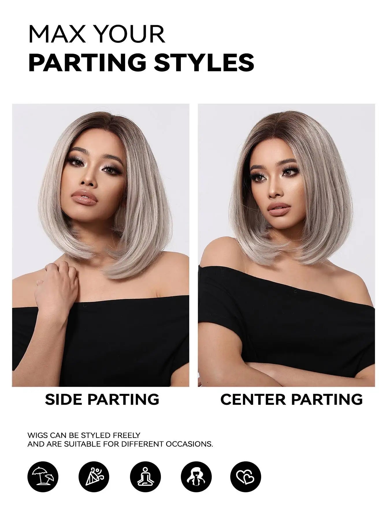 Topshe Short Bob 13x6 HD Lace Front Wig Ombre Blonde Straight Synthetic Wigs Glueless Pre-Plucked Heat Resistant Fiber Daily