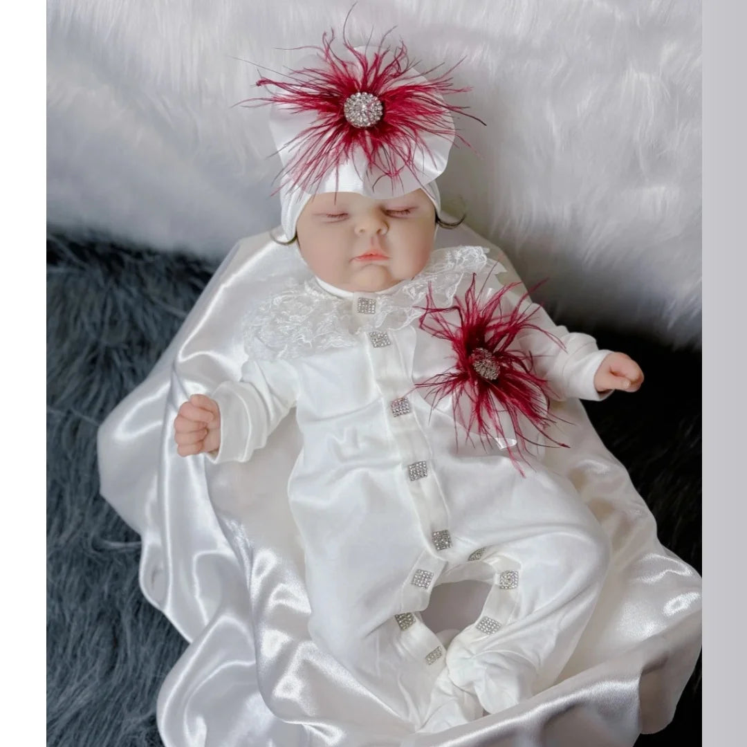 5pcs Newborn Baby Embroidery Lace Romper Outfit Clothing Cotton Infant Wrapped Baby Products Pants Mittens Receiving Blanket