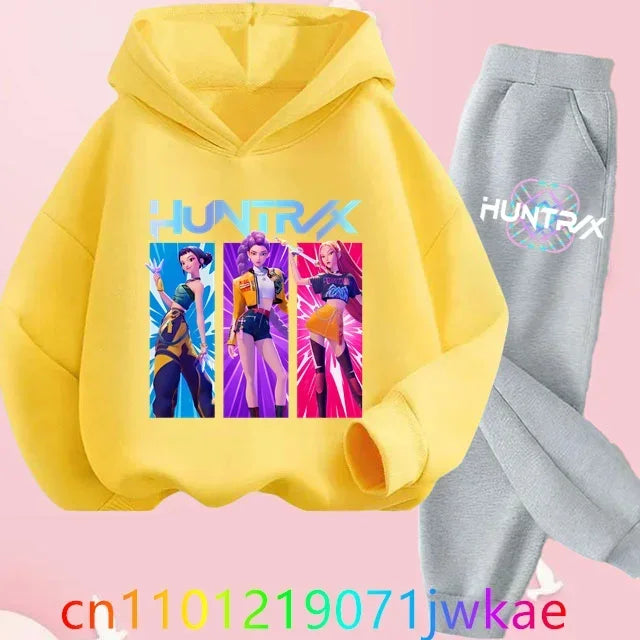 Kid K-Pop Demon Hunters Hooded Suit Toddler Girl Clothes KPop Demon Hunters Hoodie Set Girls Fashion Casual Sweatshirt New Movie