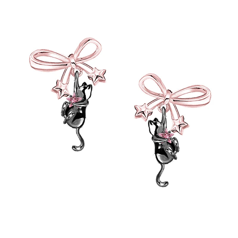 MASW Original Design Luxury Temperament Pink Bowknot Cats Earrings For Women 2025 Trend New Fashion Jewelry Accessories