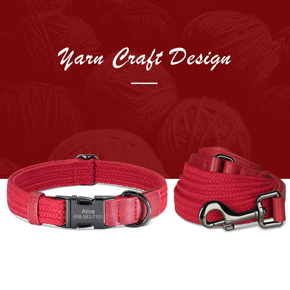Retro Dog Collar Leash Set Custom Nylon Dog Collars With Walking Lead Rope Adjustable Pet Necklace for Small Large Dogs Durable