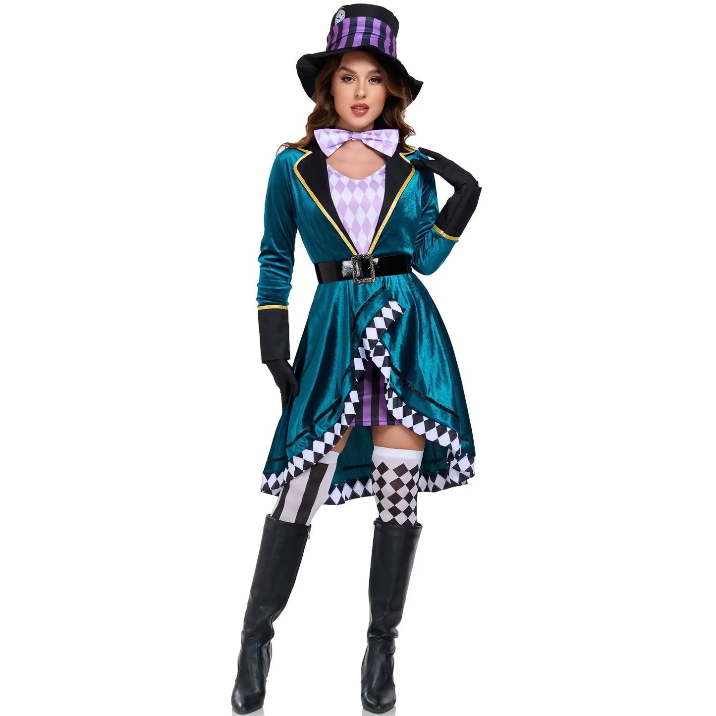 Halloween Alice in Wonderland Clock Madhatter Alice Sorceress Costume Halloween Adult Role-playing Costume Circus Magician