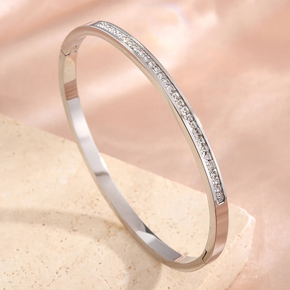 ZAKOL 6 Colors Colorful Geometric Zircon Inlaid Stainless Steel Bracelets for Women Men Versatile Fashion Bohemian Jewelry