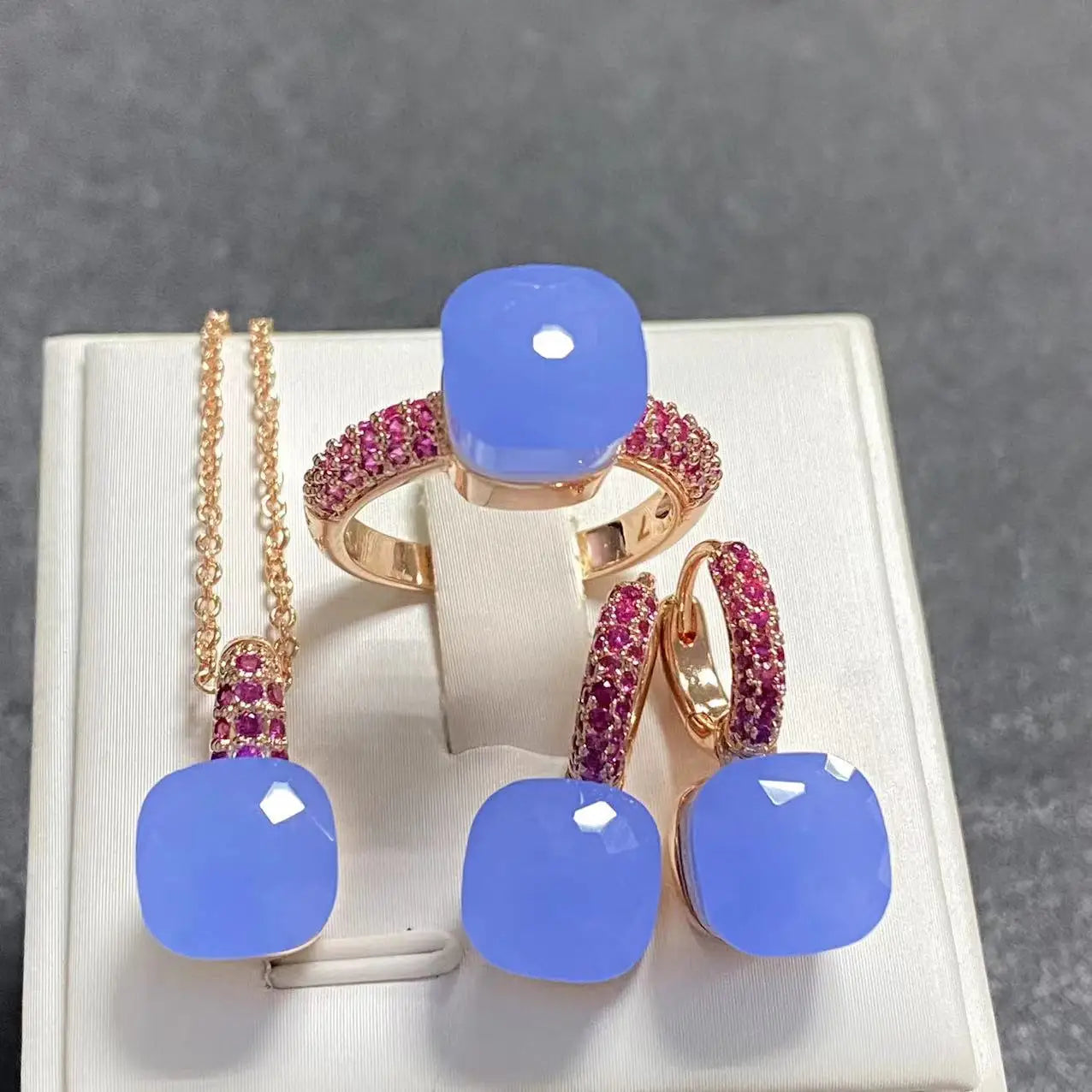3Pcs/Set Women's Fashion Jewelry Gift Set - Rose Gold Plated Ring Earrings Necklace with Inlay Purple Zircon Crystal