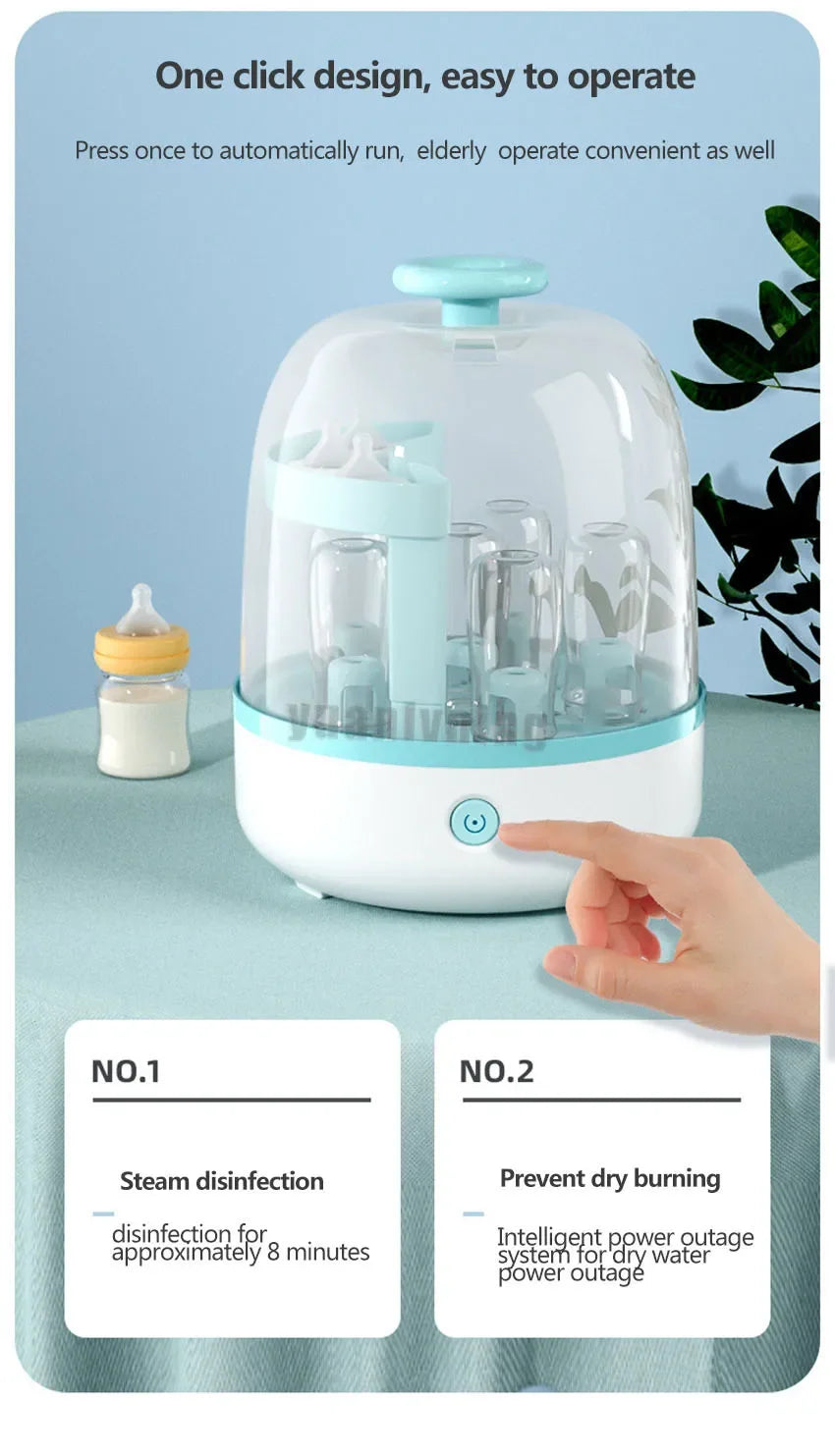 Upgraded Baby Bottle Steam Sterilizer 360° Sterilization Bottles Sterilizer Large Capacity Auto Power Off Safe Sterilizer