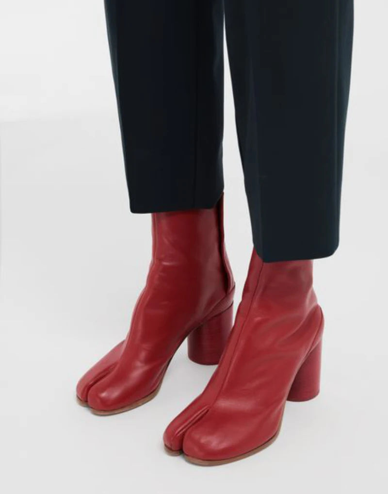 Split Toe Chunky Heels Ankle Boots Women Brand Designer Tabi Short Boots Autumn Winter INS Style Genuine Leather Female Shoes