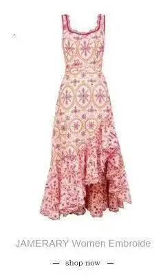 JAMERARY Summer Runway Blue White Porcelain Print Midi Dress Women's Straps Flare Sleeve Elastic Waist Cotton Floral Vestidos